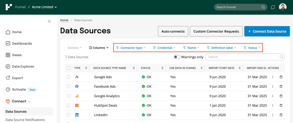 data source filters